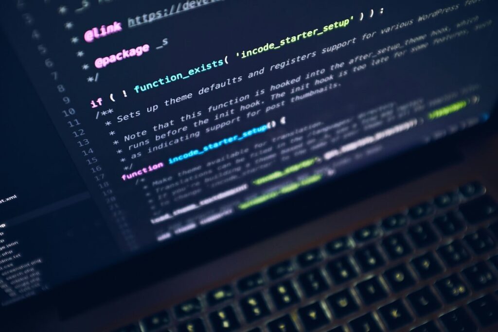 Laptop showing WordPress PHP code file